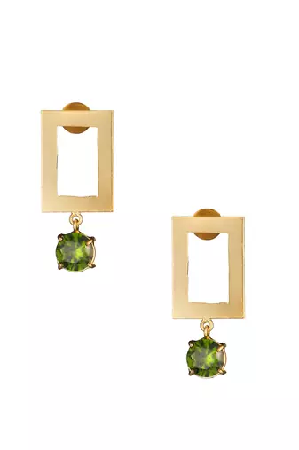 Gold-plated green stone-studded handcrafted earrings