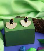 Gold-plated black stone-studded handcrafted earrings