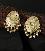 Gold-plated stone-studded pearl-beaded earrings