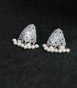 Silver-plated pearl-beaded handcrafted earrings