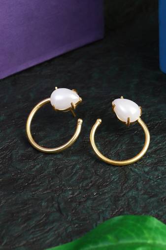 Gold-plated green stone-studded hoop earrings