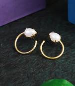 Gold-plated green stone-studded hoop earrings