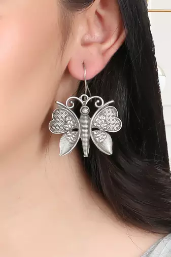 Silver-plated butterfly shape earrings