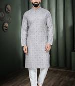 Gray Embroidered Kurta Pajama For Men