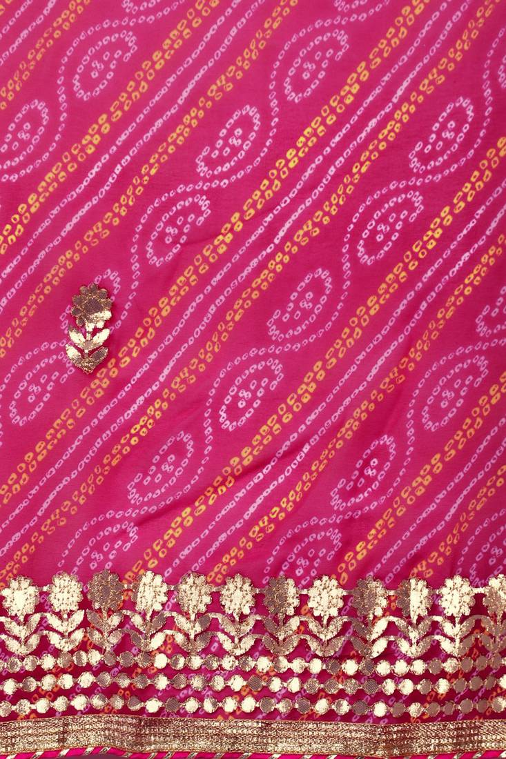 Geroo Jaipur Hand Dyed Magenta Bandhani Georgette Saree