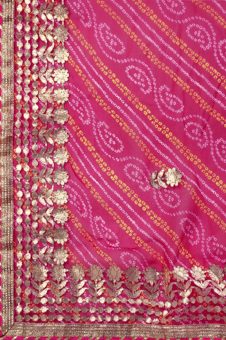 Geroo Jaipur Hand Dyed Magenta Bandhani Georgette Saree