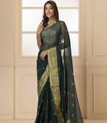 Geroo Jaipur Green & Pink Zari Saree