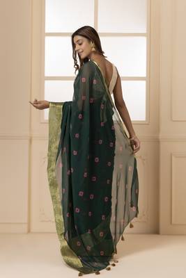 Geroo Jaipur Green & Pink Zari Saree 3