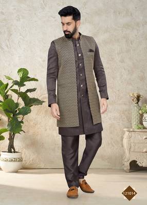 Brown Embroidered Indowestern For Men 1