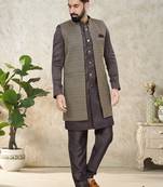 Brown Embroidered Indowestern For Men