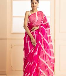   Women Magenta & White Gotta Patti Organza Leheriya Saree
