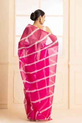   Women Magenta & White Gotta Patti Organza Leheriya Saree 5