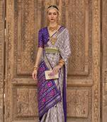 Light Grey Color Patola Silk Blend Weaving Work Saree With Blouse