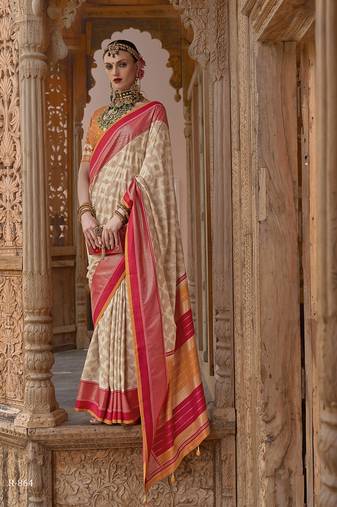 Cream Color Patola Silk Blend Weaving Work Saree With Blouse