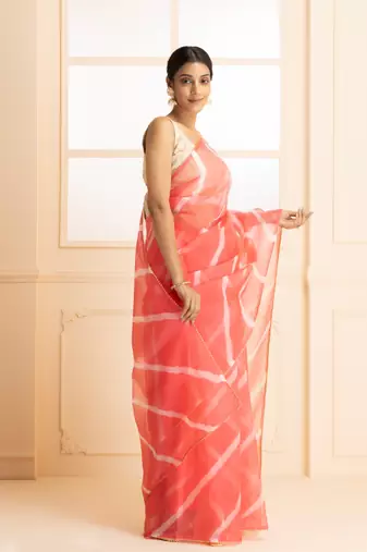   Handcrafted Leheriya Organza Saree