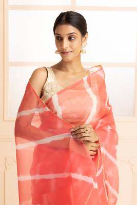   Handcrafted Leheriya Organza Saree 4