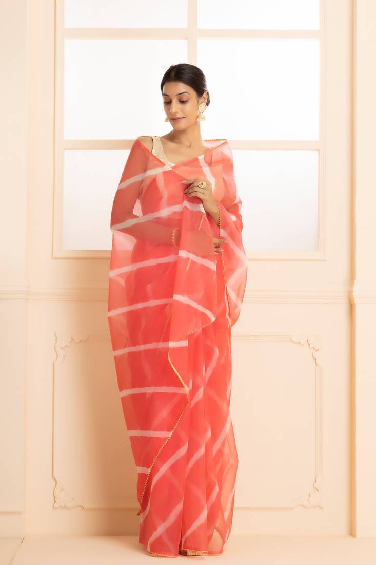 Geroo Jaipur Handcrafted Leheriya Organza Saree