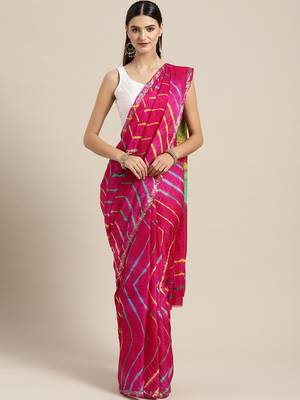   Hand Dyed Pink Leheriya Kota Silk Sustainable Saree 1