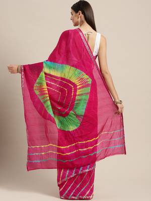   Hand Dyed Pink Leheriya Kota Silk Sustainable Saree 2