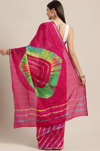   Hand Dyed Pink Leheriya Kota Silk Sustainable Saree