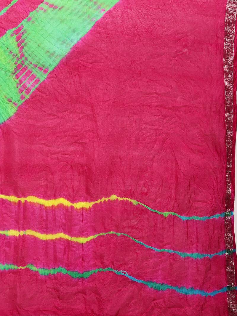 Geroo Jaipur Hand Dyed Pink Leheriya Kota Silk Sustainable Saree