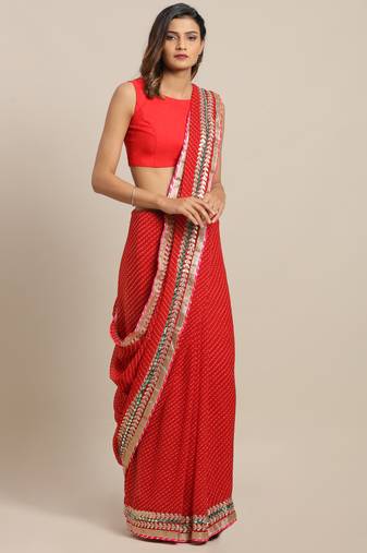 Geroo Jaipur Red Hand Embellished Georgette Saree