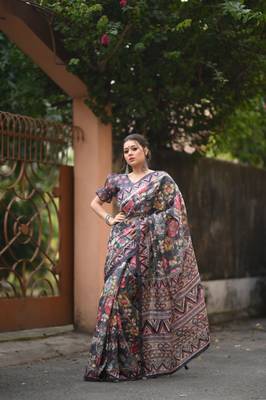 GREY BREAUTIFUL  LINEN COTTAN SAREE 3