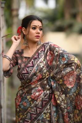  BROWN BREAUTIFUL  LINEN COTTAN SAREE 2