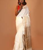 White Pure Silk Matka Silk Saree With Blouse Piece