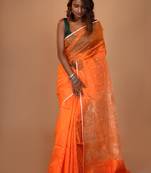 Orange Pure Silk Matka Silk Saree With Blouse Piece
