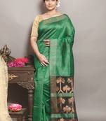 Green Blended Silk Matka Silk Saree With Blouse Piece