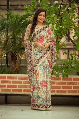 LIGHT GREEN BREAUTIFUL  LINEN COTTAN SAREE 1