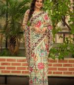 LIGHT GREEN BREAUTIFUL  LINEN COTTAN SAREE
