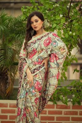 LIGHT GREEN BREAUTIFUL  LINEN COTTAN SAREE 2