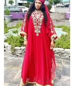 Red Zari & Stone Work Stitched Georgette Farasha Party Dress