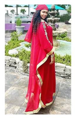Red Zari & Stone Work Stitched Georgette Farasha Party Dress 2
