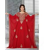 Red Aari & Stone Work Stitched Georgette Farasha Party Dress