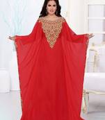 Red Zari & Stone Work Stitched Georgette Abaya
