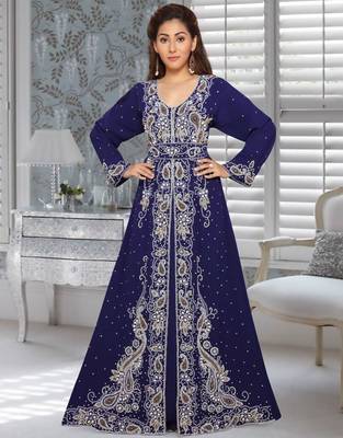 Navy Blue Zari & Stone Work Stitched Georgette Kaftan Wedding Dress 1