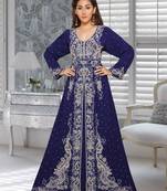 Navy Blue Zari & Stone Work Stitched Georgette Kaftan Wedding Dress