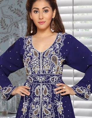 Navy Blue Zari & Stone Work Stitched Georgette Kaftan Wedding Dress 2