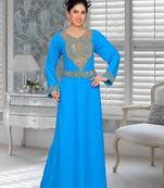 Blue Zari & Stone Work Stitched Georgette Abaya Party Dress