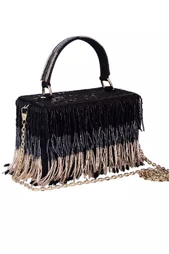 Black tasselly party clutch