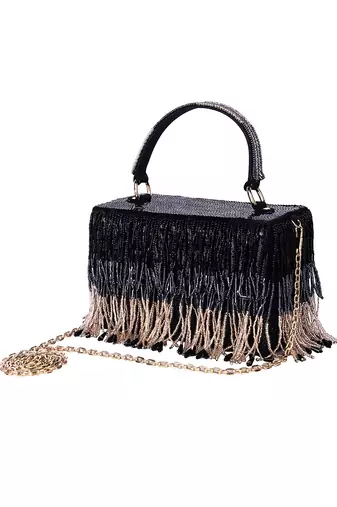 Black tasselly party clutch