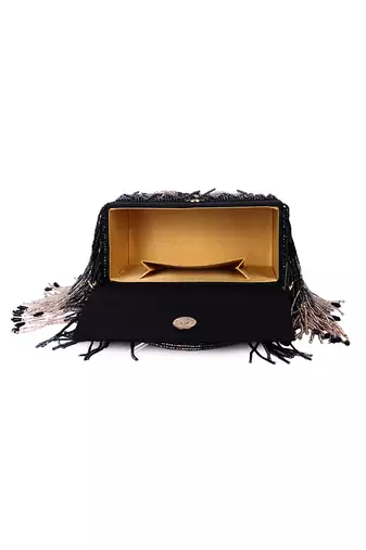 Black tasselly party clutch