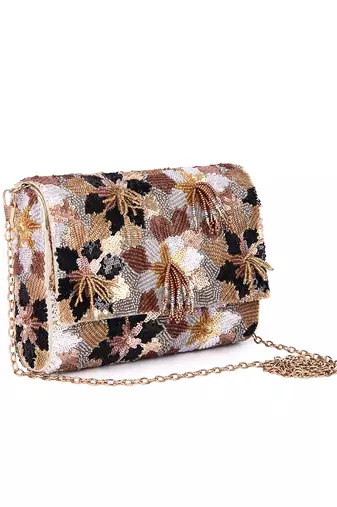Golden multi floral latkan bag
