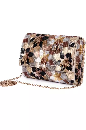 Golden multi floral latkan bag
