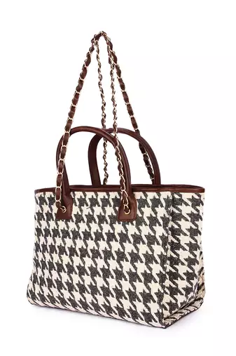 Black & white houndstooth tote bag