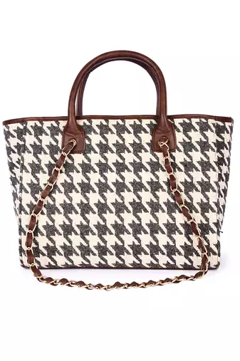 Black & white houndstooth tote bag