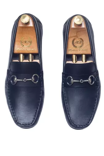Black tuscany buckle leather loafers